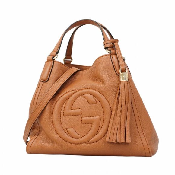 Gucci Soho Handbag 336751 Brown Leather with Gold Hardware 2-Way Bag Pre-Owned W - Picture 1 of 10